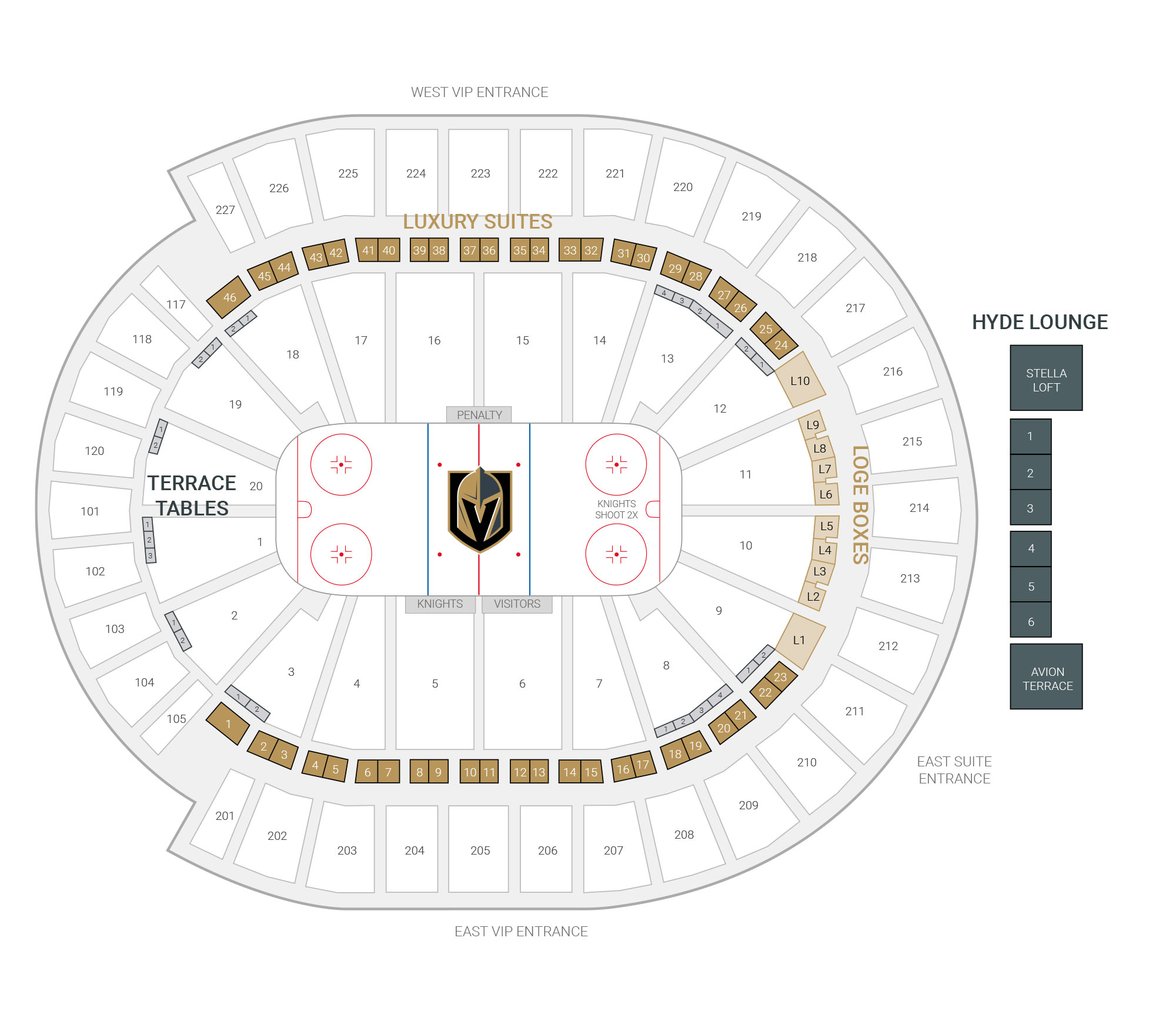 T-Mobile Arena / Vegas Golden Knights Suite Map and Seating Chart